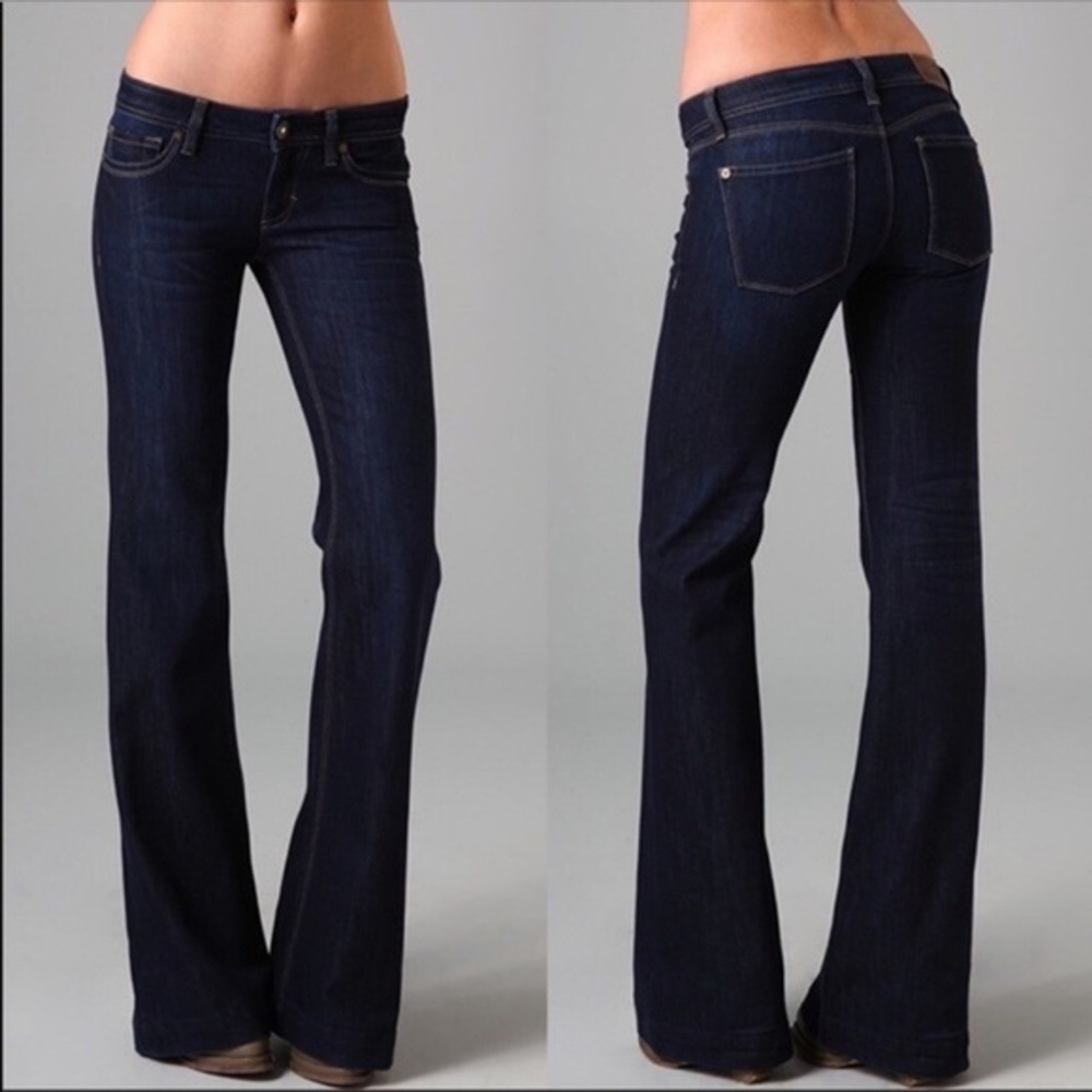 DL1961 4-Way 360 Stretch Dark Wash Low Rise Flare Jeans Size 27